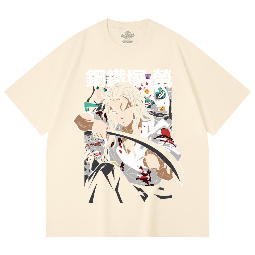 230 Gsm 100% Cotton Demon Slayer V27 Haganezuka Print Unisex Heavy Cotton T Shirt XS абрикосовый