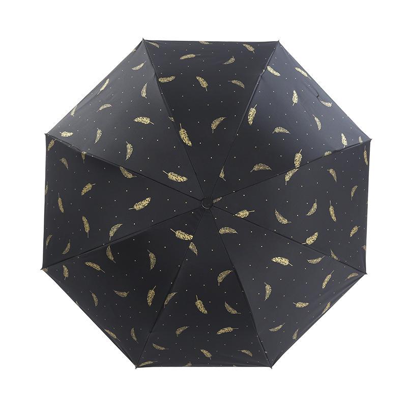 Feather Weatherproof Three-Fold Automatic Umbrella with Creative Black Glue Sunscreen Parasol.