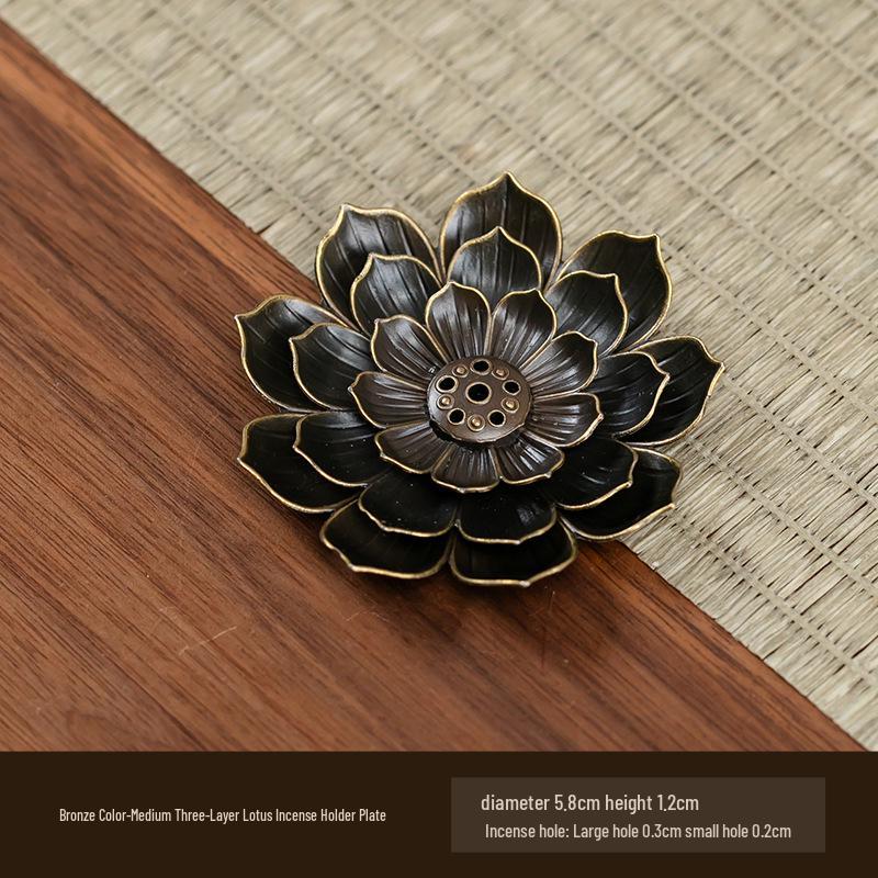 Antique Double-Layer Lotus Incense Holder for Tea Ceremony and Buddha Incense, Multi-Porous Sandalwood Line Burner.