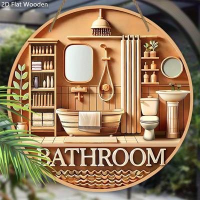 Badezimmer Holzschild - Dekorative Plakette für Außenbereich, Badezimmerdeko, Zimmer- und Balkondekoration, Badezimmerdekoration - Ideales Hängeornament für Zuhause