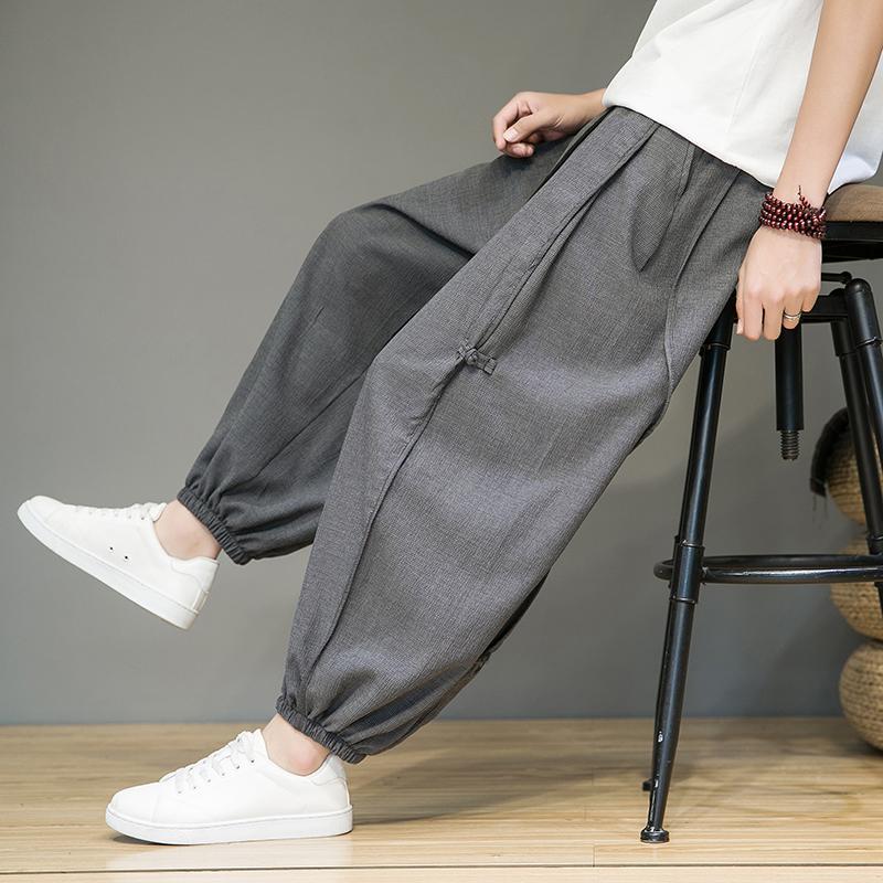 Men Casual Solid Color Harem Pants Men Loose Oversize Beach Pants Jogger Drawstring Lantern Pants Male Black Wide Leg Trousers