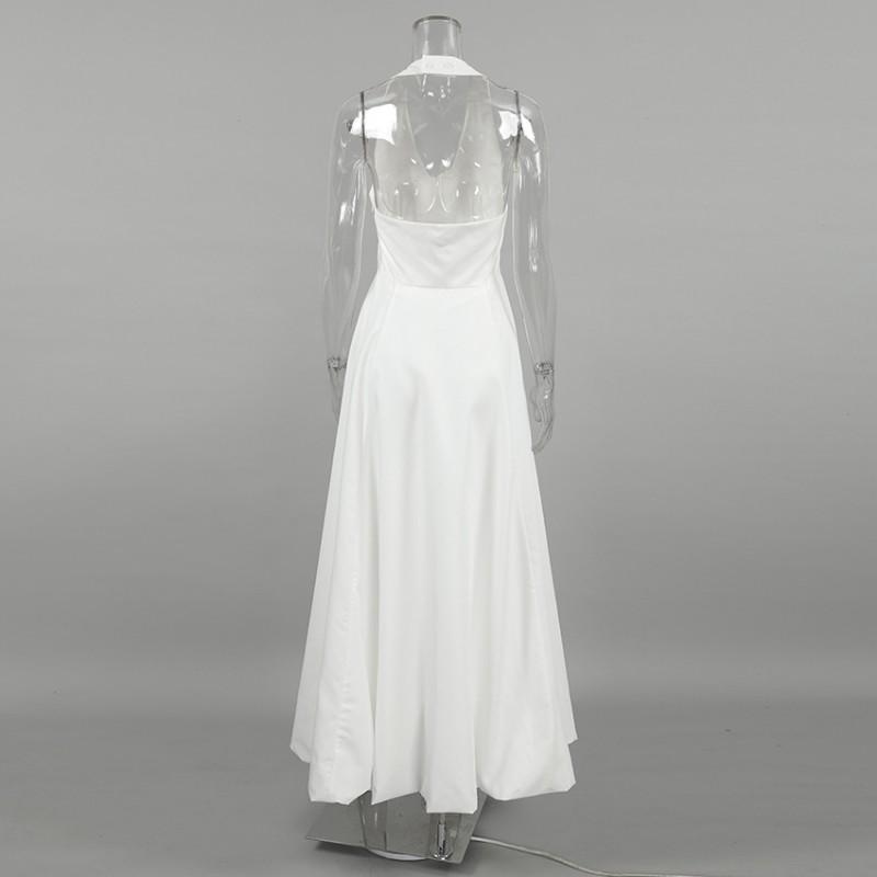 White Halter Neck A-Line Maxi Dress Women Elegant Party Cocktail
