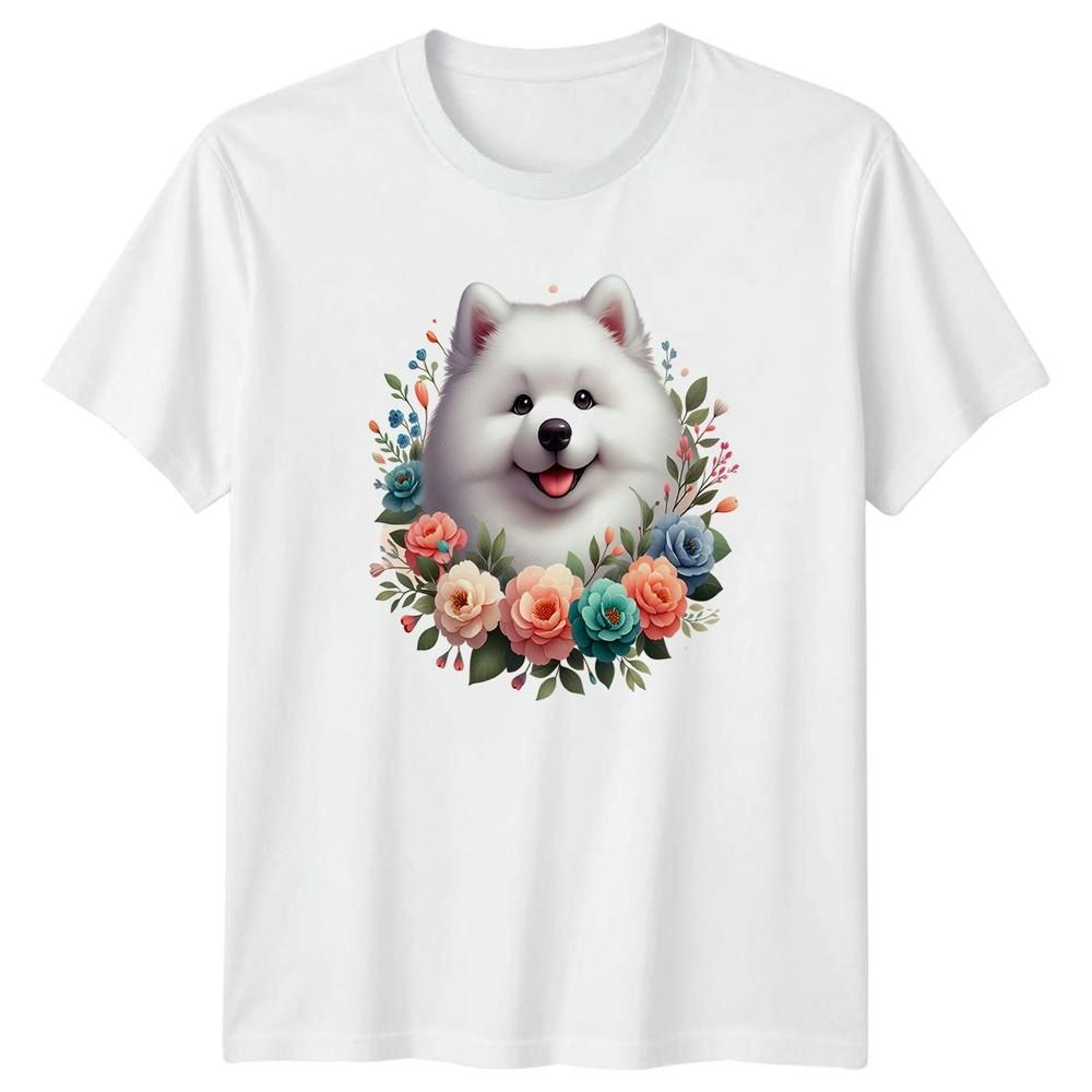 Fluffy Samoyed Dog Portrait Surrounded Unisexs TShirt Samoyed Breed Dog Lover S