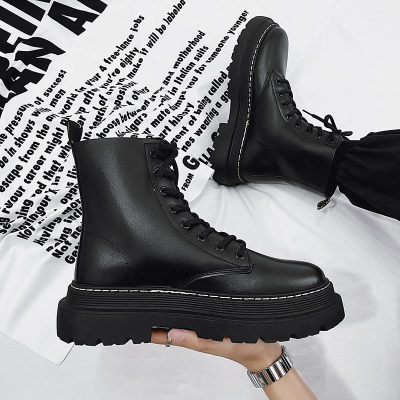 

2025 осень и зима новые ботинки Мартин мужские ботинки из кожи в британском стиле на толстой подошве с высоким берцем снежные ботинки в портовом стиле ботинки Мартин мужские 44 чёрный