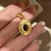 Italian brushed gold-plated oval natural tiger eye stone necklace for women, fashionable and versatile, with a high-end feel, suitable as a sweater