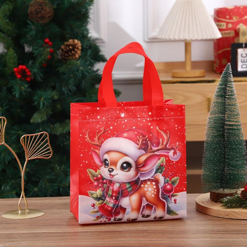 Nonwoven Candy Gift Bag Christmas Holiday Party Favor Handheld Treat Pouch Red Cartoon Design