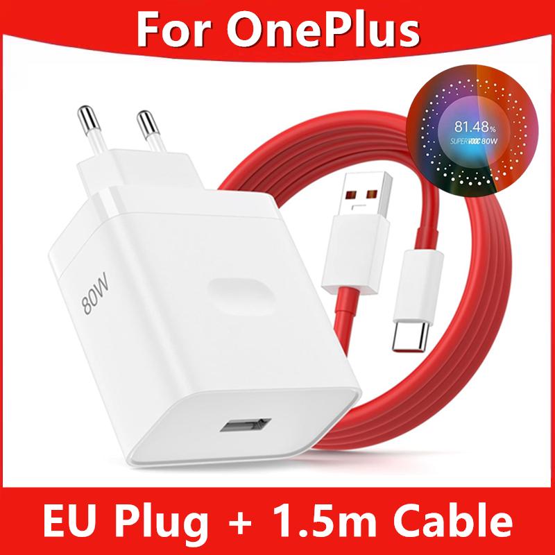 

Сверхбыстрое зарядное устройство USB 80 Вт EU для OnePlus 9 10 11 12 13 Nord CE 2 3 Lite N300 OPPO Realme 12 GT NEO 2 3 Кабель Type C Warp Charge EU Plug + 1.5m Cable