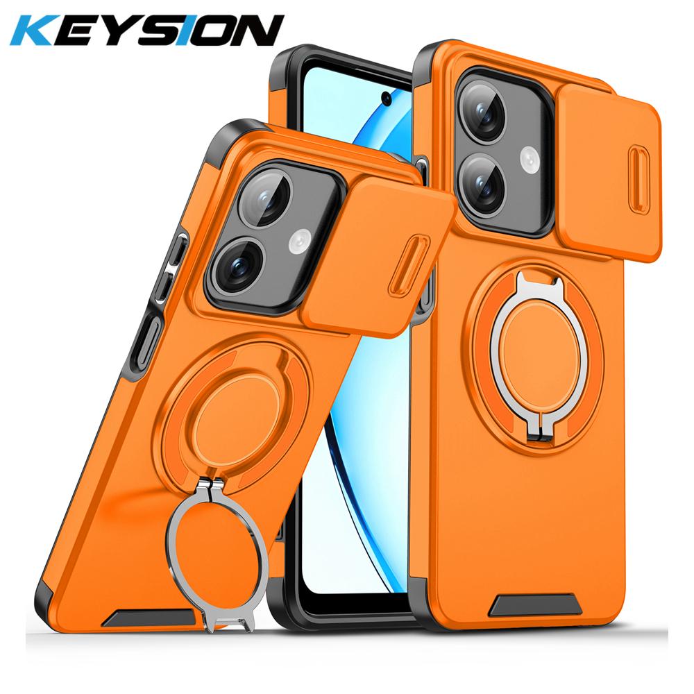 KEYSION 360° Ring Stand Phone Case for OPPO A3 A3X 5G A5i Slide Camera Protection Magnetic Shockproof Cover for OPPO A40 A40m