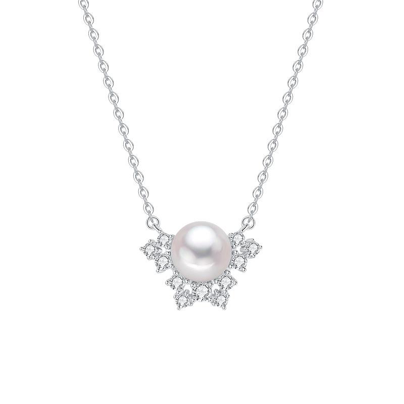 Korean Style Freshwater Pearl & Zirconia Necklace: Elegant S925 Sterling Silver Clavicle Chain for Women 925 Sterling Silver