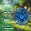 Blauer Metall Windspinner Außenbereich Innenbereich Gartendekor Dynamische wirbelnde Skulptur für Terrasse Hof Hängehaken Kreisdesign Windspiele