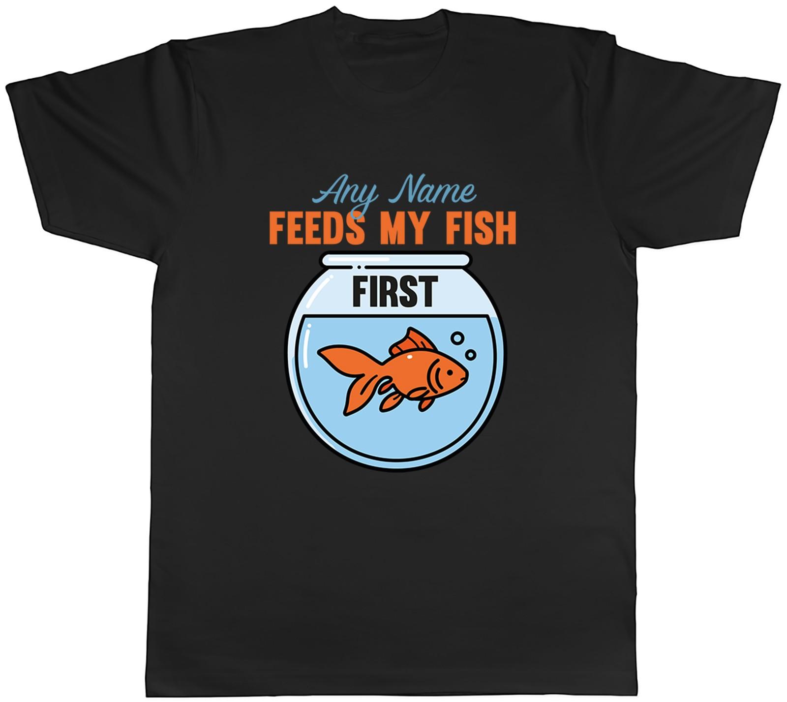 Personalised Any Name Feeds my Fish First Mens T-Shirt Tee Gift Top S