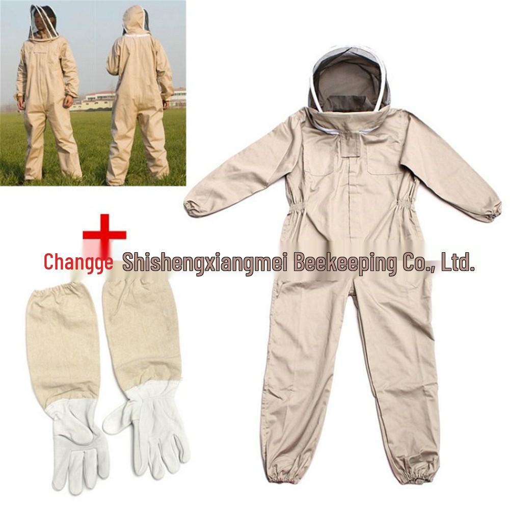 Aprikosfarbener Imkeranzug & Lammfellhandschuhe Set