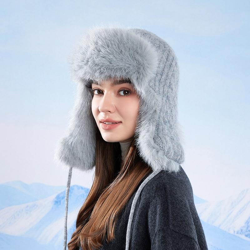 Winter Cashmere Cold-Proof Knitted Hat Women's Outdoor Cycling Warm Ear Protection Cap Bomber Hat