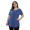 Short Sleeve Lace Hallow Out Patchwork Pleated A Line Casual T Shirt for Summer Women Plus Size Top