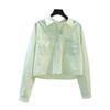 2026 Spring/Autumn Women’s Fresh Light Blue Double Pocket Loose Long Sleeve Crop Shirt