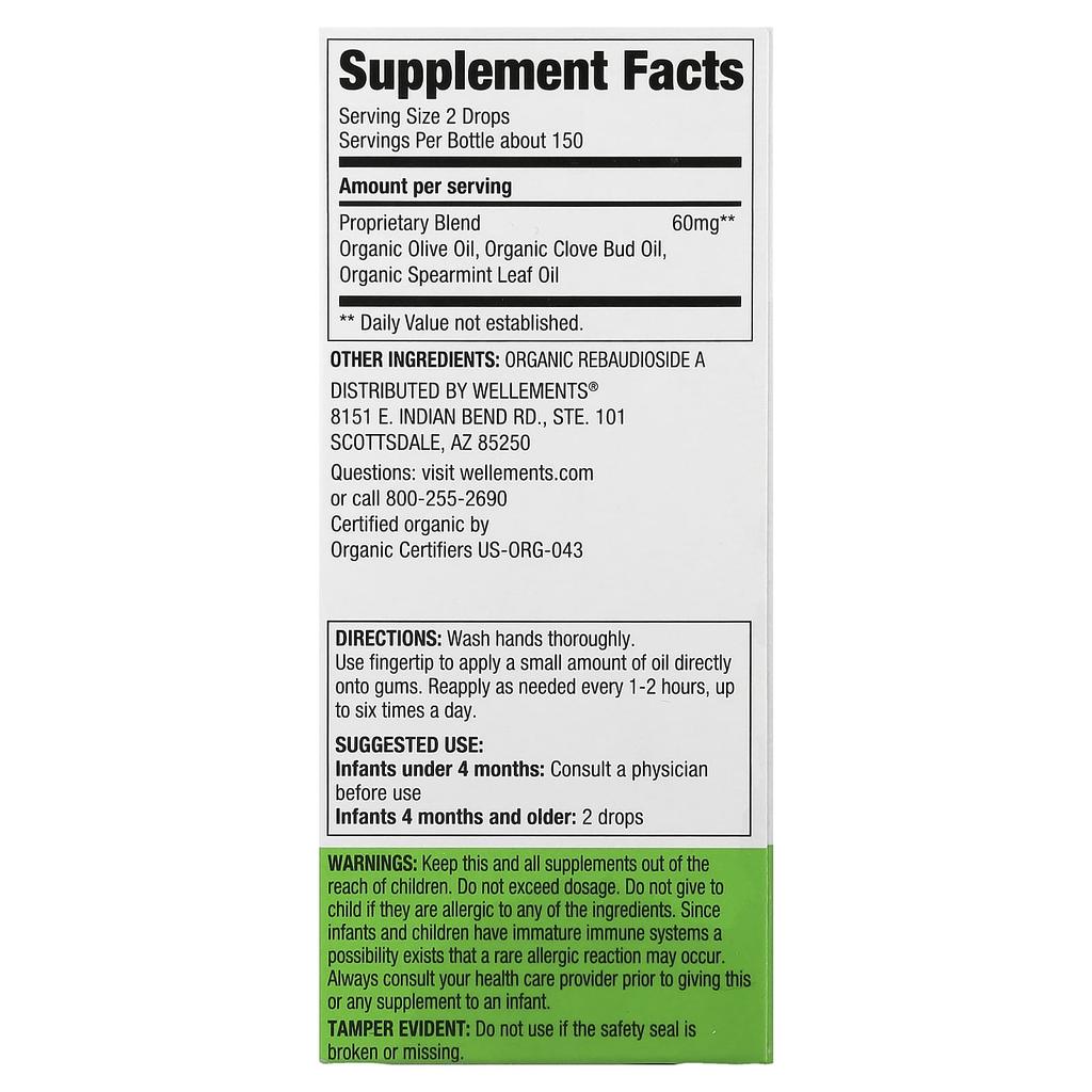 Wellements, Para Bebé, Aceite Dental Orgánico, 4 meses en adelante, 15 ml (0,5 onzas líquidas)