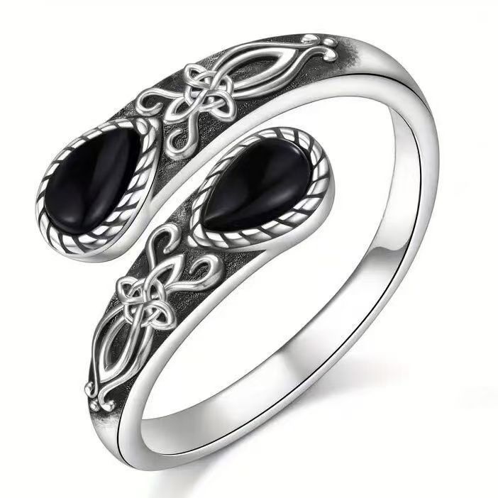 Anello regolabile alla moda per donne signore Pietra di luna Anello a cucchiaio Vittoriano Retro Rilievo Fiocco Mazzo Anello per dito