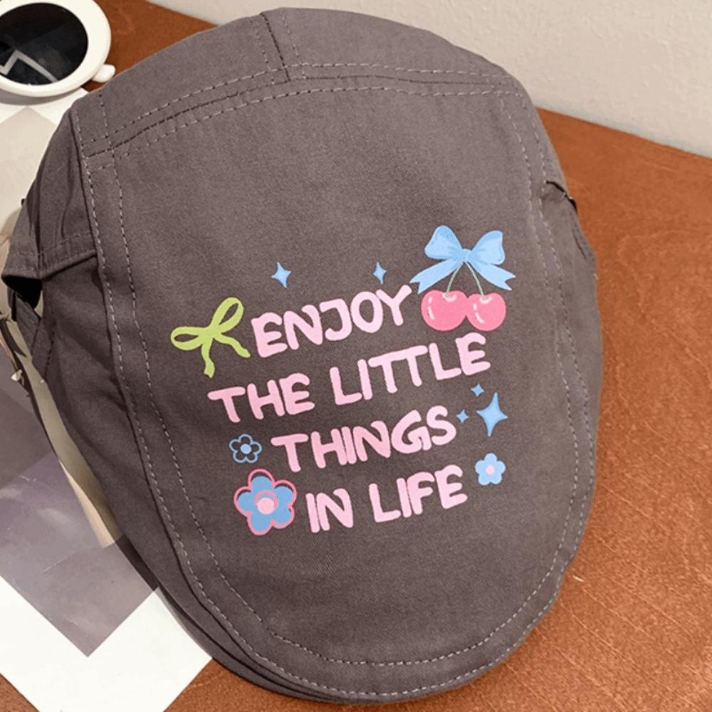 Embroidey Graffiti Forward Hat Cherry Artist Hat Adjustable Y2k Beret  Teenagers