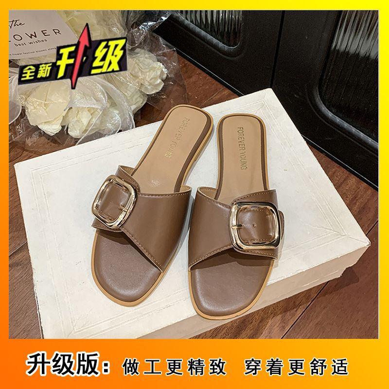 Square buckle one-word cool slippers women wear fashionable foreign style high value French fashionable Xiaoxiangfeng 2025 summer and autumn new model