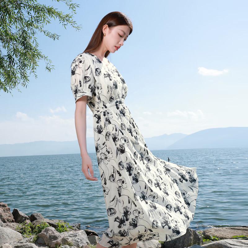 

Sancai 2025 Autumn Plus Size V-Neck Floral Print Short Sleeve Maxi Dress M 160/88B
