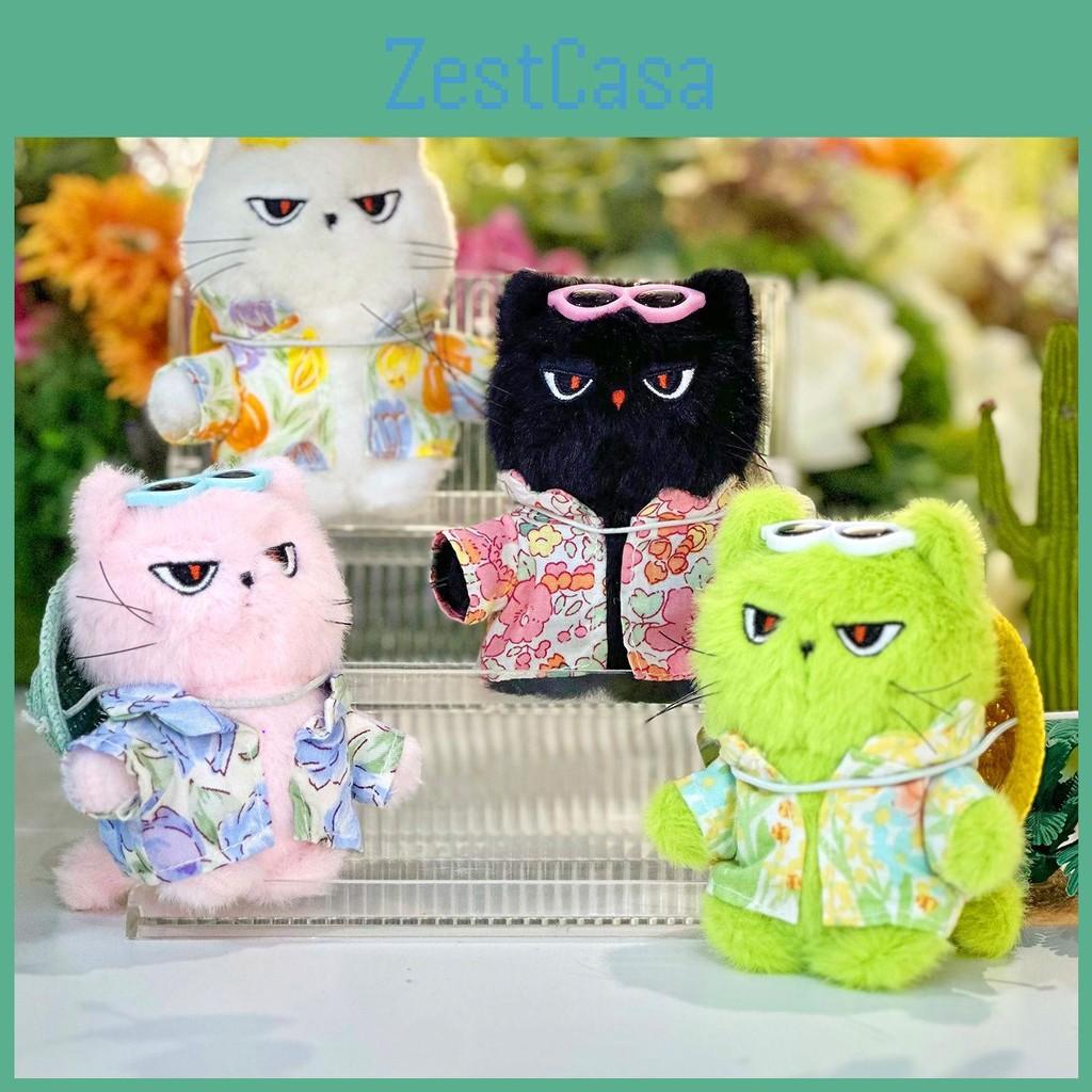 Plush Cute Cat Keychain With Flower Shirt And Sunglasses Design For Kids Gift