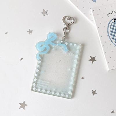 Transparent Glitter Acrylic Photocard Holder Sweet Bow Heart Keychain 1Pcs Small Size for Kpop Concert Souvenir