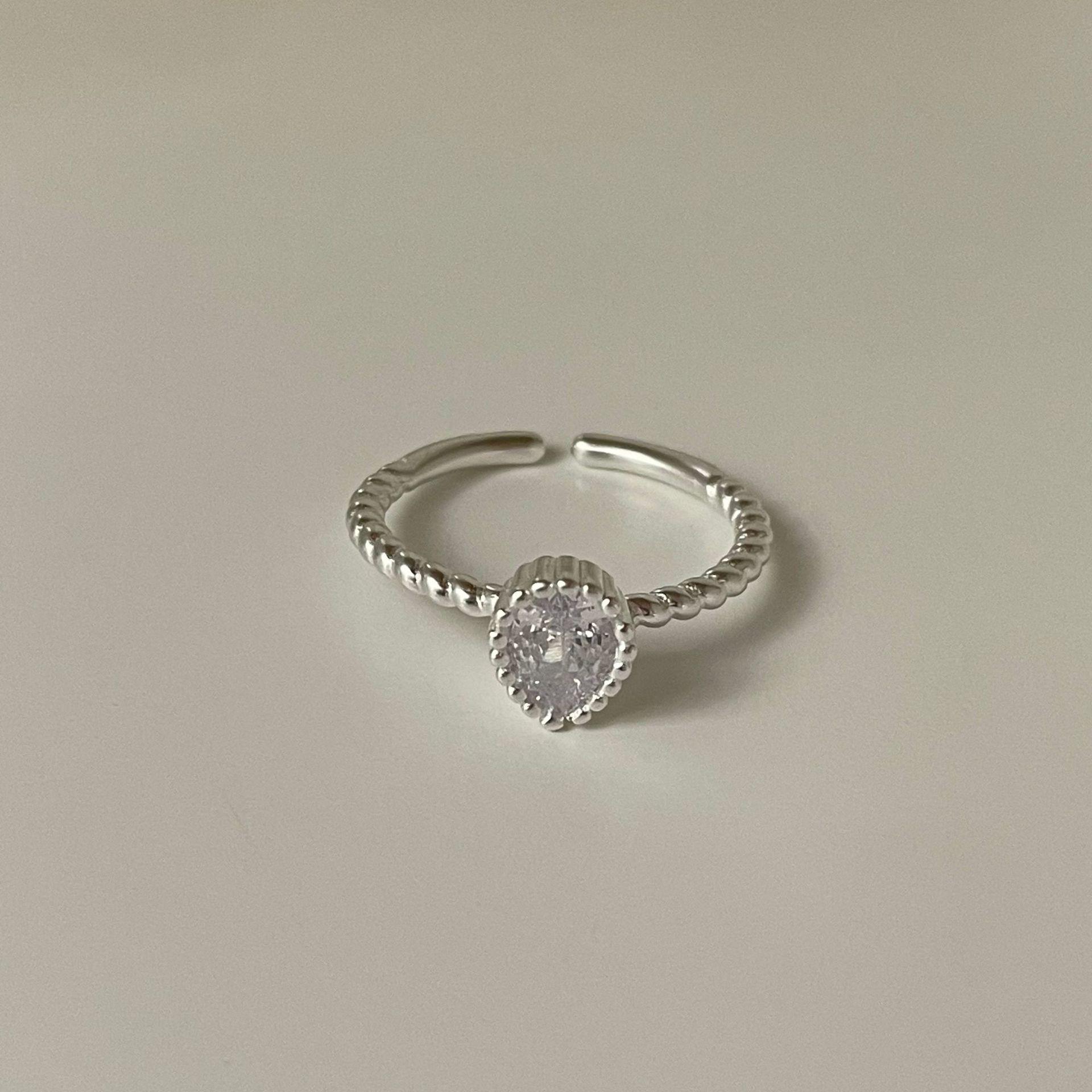 S925 Sterling Silver Heart and Diamond Twist Ring - Adjustable Open Design for Women Open Adjustable