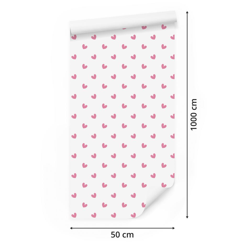 Hearts Wallpaper White and Powder Pink 50x1000
