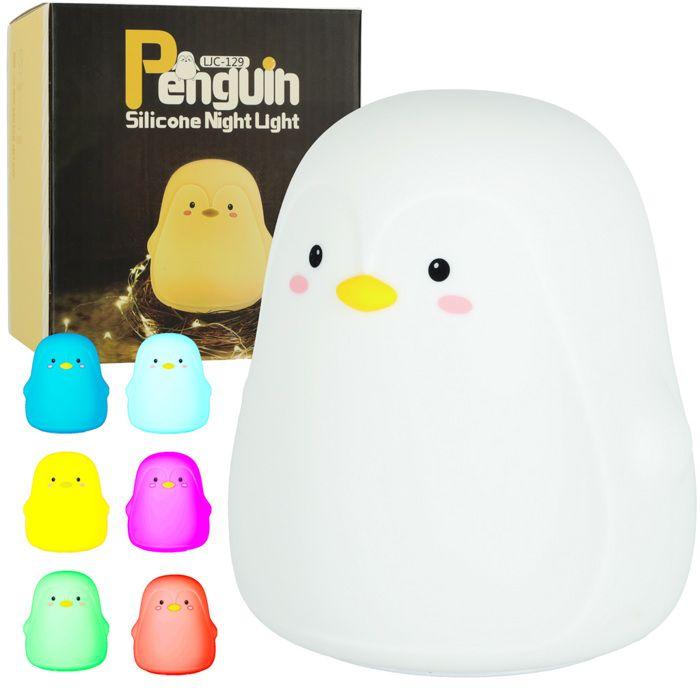 Veilleuse Enfant Silicone Tactile Douce LED Blanche RGB Pingouin