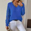 Fashion Long Sleeved V-neck Hollow Out Pullover Sweater Women Lace Loose Casual Top Solid Color Knitted Ladies Sweaters Autumn Winter Office Clothing