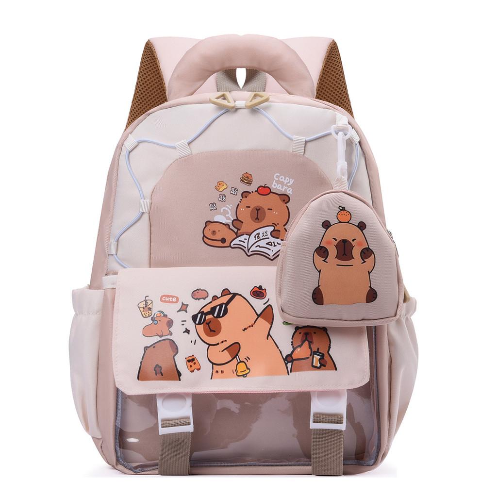 Childrens School Bag Cartoon Capybara Pattern Ergonomic Shoulder Kindergarten