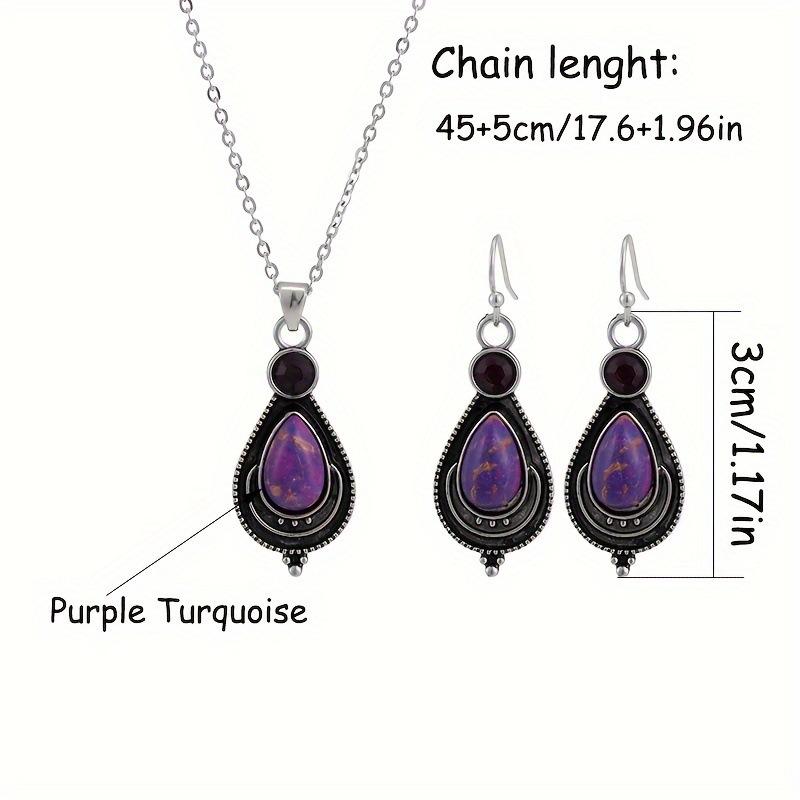 Hot Sale Purple Turquoise Earrings European and American Fashion Bohemian Style Earrings Necklace Set