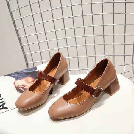 Women's High-heeled Single Shoes Spring and Summer New Thick Heel Large Size Light Mouth Low-top Shoes Simple Four-season Shoes