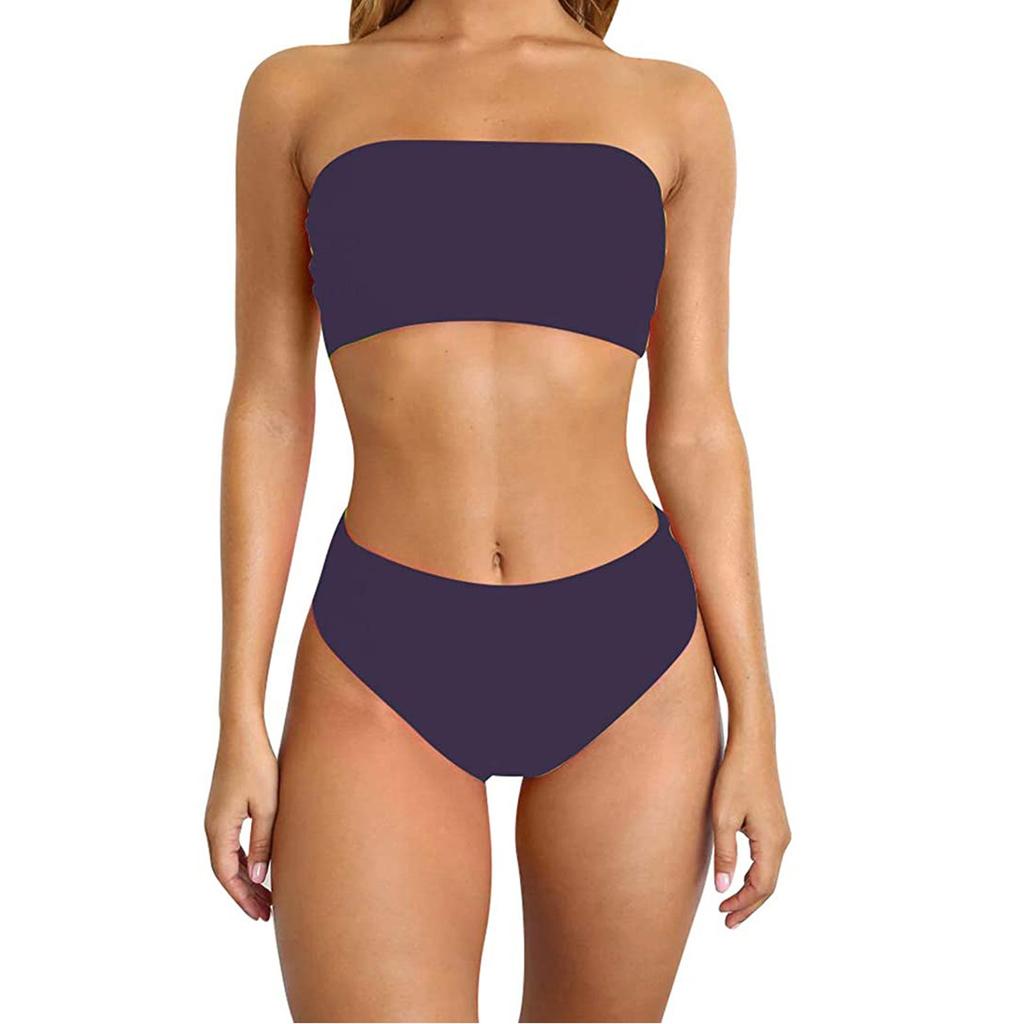 Damen Sexy Mode Einfarbig Bralette Tops Bikini Set Zweiteiliger Badeanzug