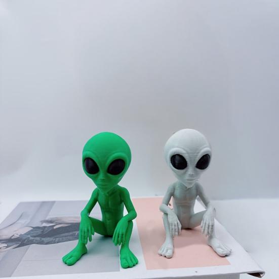 3D Printed Alien Statue, Sci-Fi UFO Alien Sculpture, Funny Sitting Alien Figurine, Creative Ornament for Home Office Desktop Shelf Workstation
