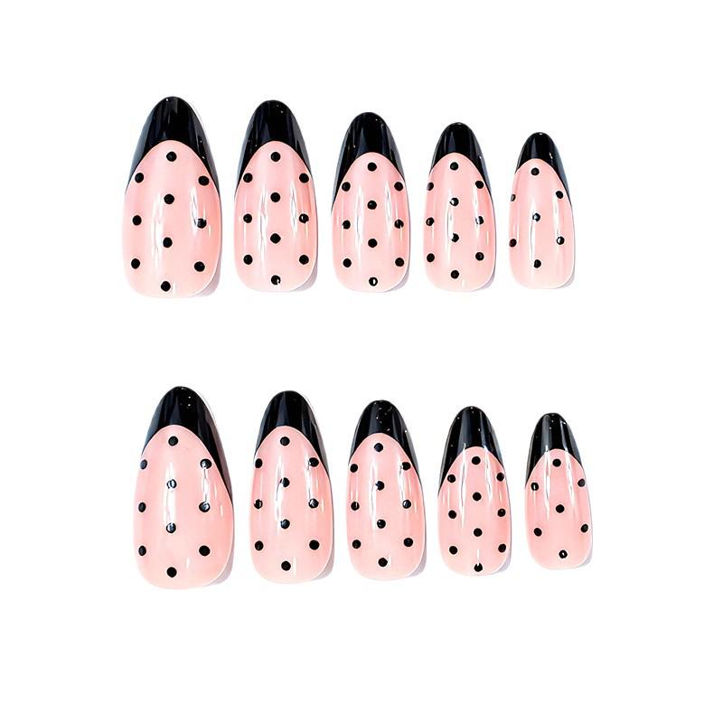 Elegant European & American Almond Manicure: Polka Dot Design Wearable Nail Tips
