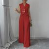 Comfortable Spring Suit Women's 2 Piece Vest Sets Sleeveless Button Crop Blazer Women Set And Wide Leg Pleated Pants Casual Business Outfits Everyday