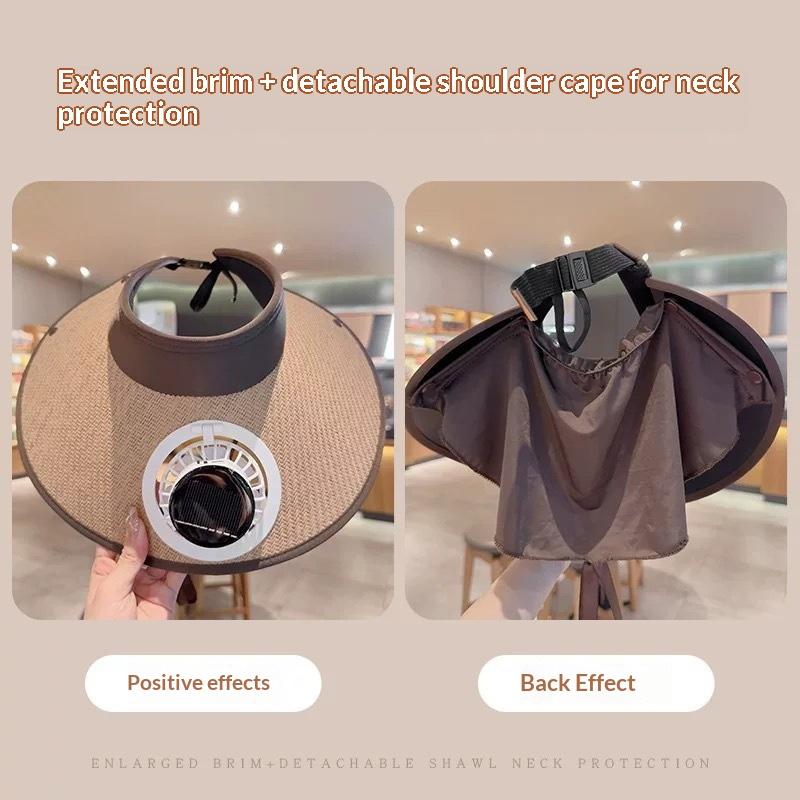 Uv Protection Solar-Powered Fan Hat Super Large Brim Adjustable Fishing Hat Lightweight With Shawl Sun Protection Hat