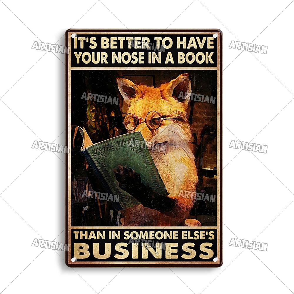 Artisian Reading Vintage Metal Sign Read Book Tin Plaque Girl Loves Books Classic Decorative Poster Wall Decor Garage Bar Pub