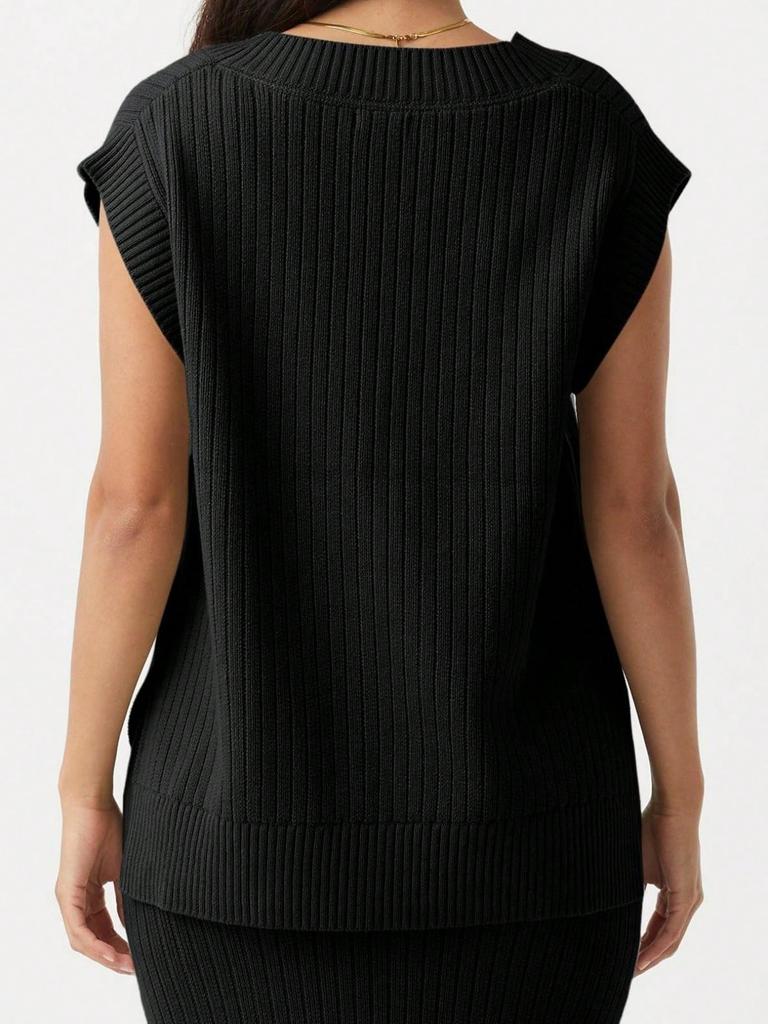 Women's Oversized V Neck Sweater Vest Sleeveless Ribbed Knit Loose Fit Top