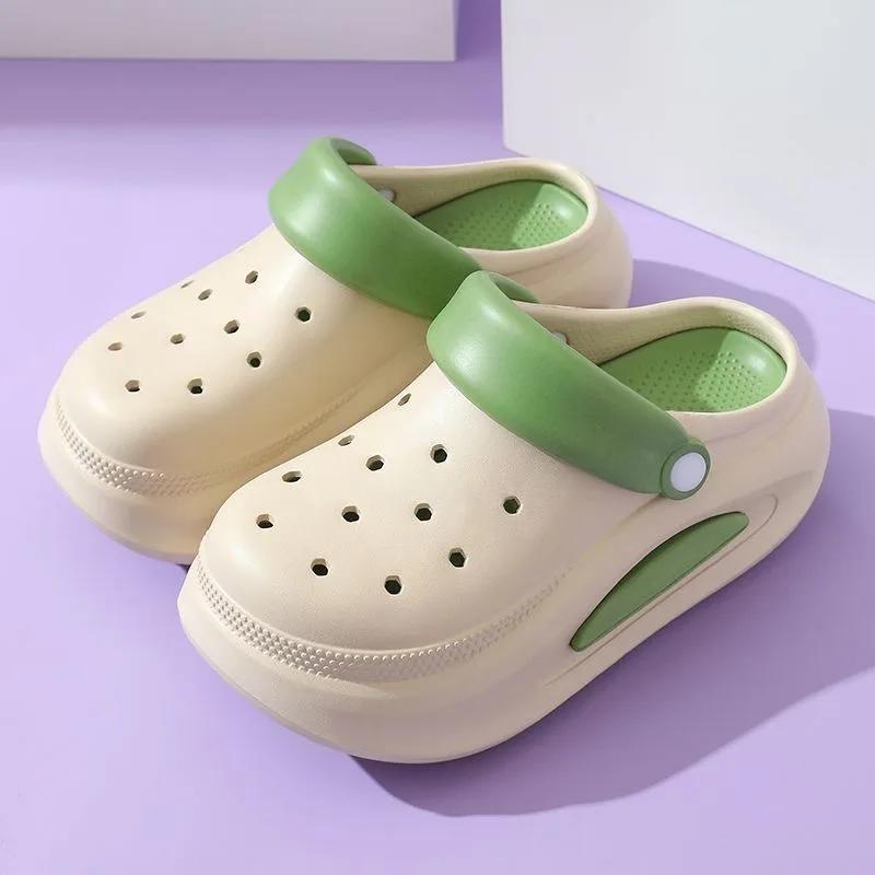 Fashion 2025 Summer New Women’s Lightweight EVA Slip on Sandals Hollow Round Toe Platform Breathable Slippers for Beach Casual Slippers