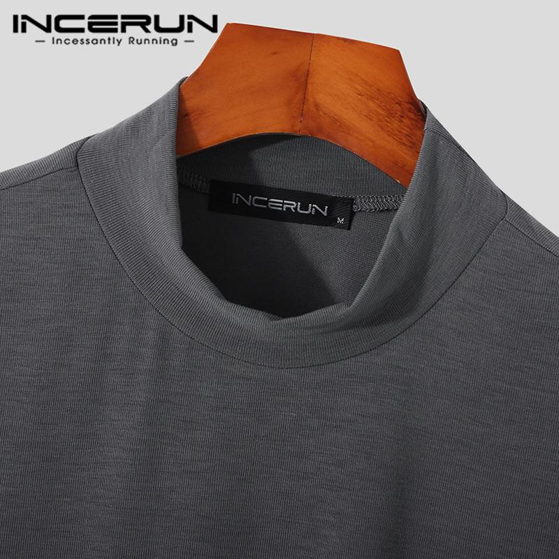 Купить INCERUN летние мужские базовые футболки с высоким воротом и ...