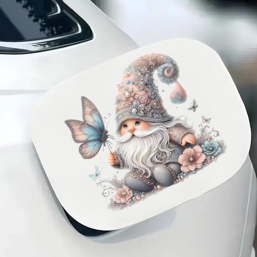 QT2384#15cm Cute Gnome with Butterfly Car Sticker, Suitable for Laptop, Car, Truck, Van, SUV, Motorcycle, Bumper, Window