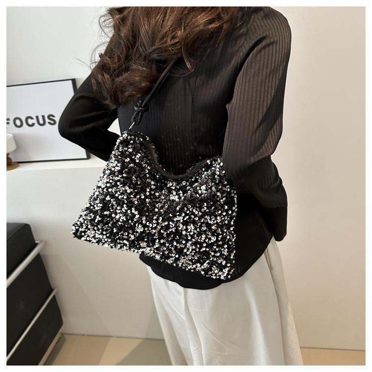 Trendy Sequin Handbag Women's 2024 Spring Latest Fashion Big Capacity Armpit Shoulder Bag Popular Small Square Bag