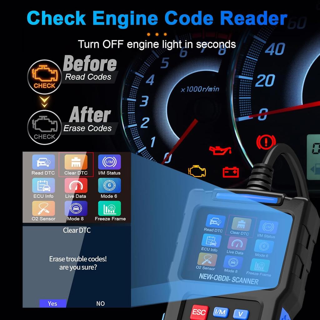 Check Engine Code Reader, Car Diagnostic Scanner, Vehicle Code Reader For Cars And Trucks, OBD 2 Scanner, T200