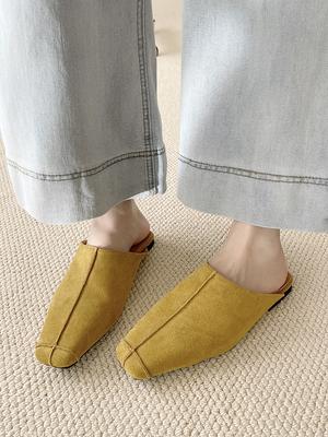 Oberbekleidung Mules mit eckiger Zehenpartie Alltagsschuhe für Damen Retro Ballerinas zum Hineinschlüpfen Französischer Stil Halbschuhe Komfort Pantoletten Weiches Fußbett Wildleder