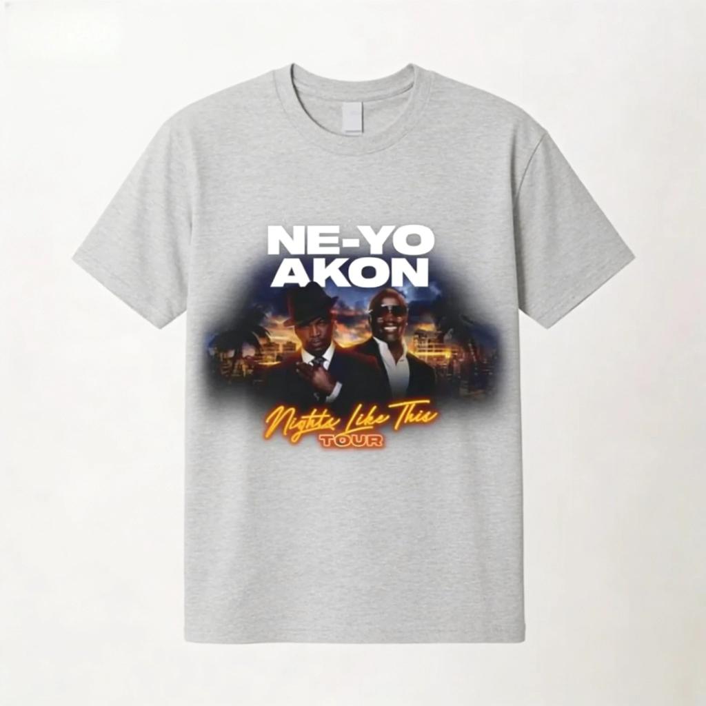 Ne Yo Akon 2026 New Night Like This Tour Maglietta Moda Casual Top per Uso Quotidiano Leggermente Traspirante Hip Hop Streetwear