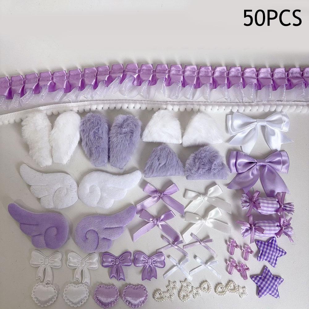 Colorful Material Pack Set DIY Plush Ear Handmade Material Pack Pink Bow Lace Pain Bag Card Cover Decoration 111pcs Material Kit