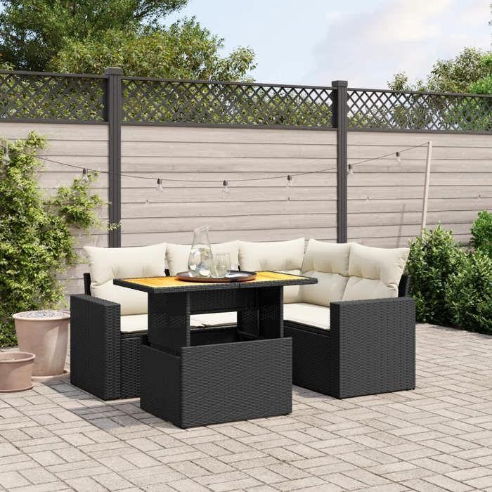 VidaXL Salon de Jardin avec Coussins 5 pcs, Canapés de Terrasse, Ensemble de Meubles de Patio, Mobilier d'Extérieur, Noir 3271294