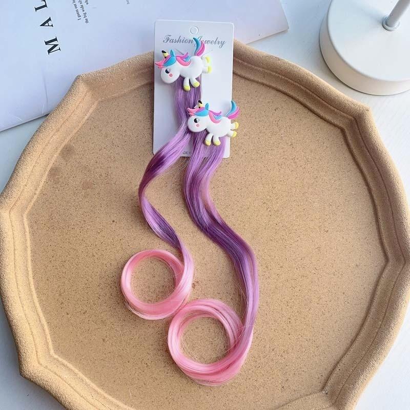 

2PCS Lovely Princess Unicorn Multicolour Wig Girls Hairpins Cute Kids Headwear Gift Hair Clips Barrettes Hair Accessories